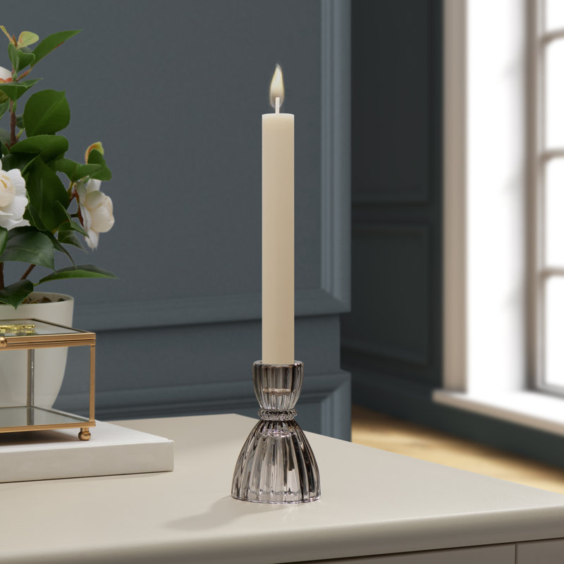 3.5'' H Glass Tabletop Candlestick, Gray