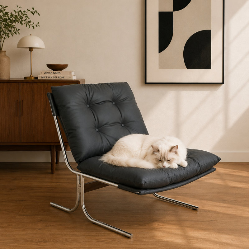 28.44" W Modern Faux Leather Accent Chair for Small Spaces, Black