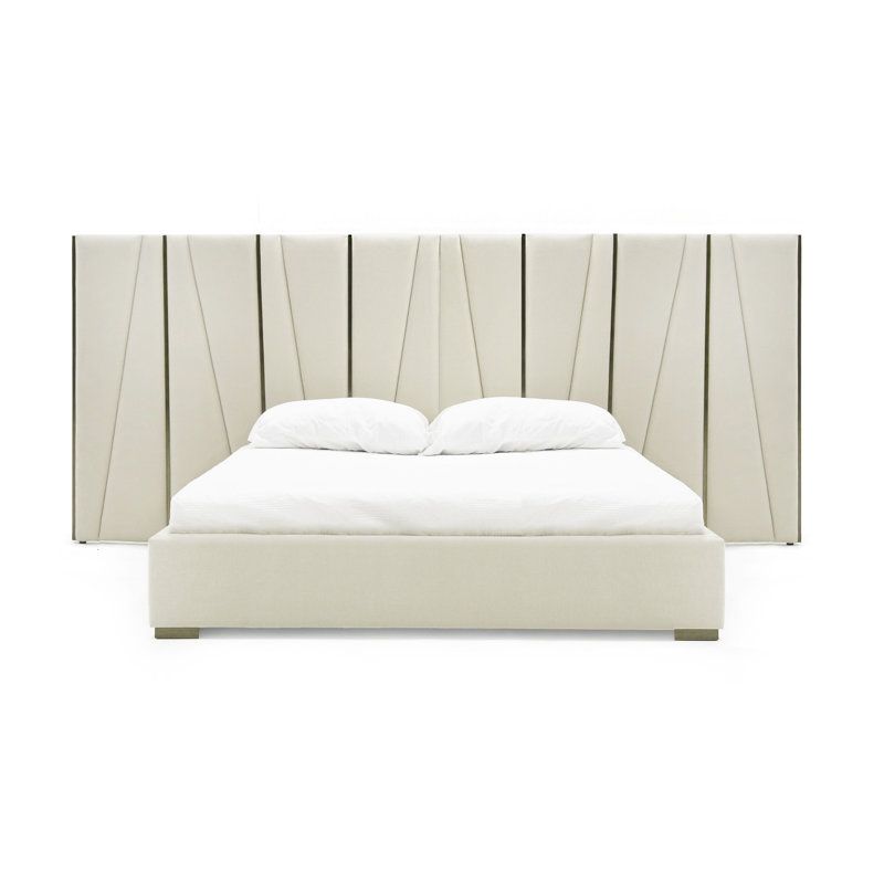 Nixa - Lit moderne en velours beige, Très grand