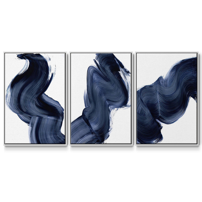 «Passing Waves I», ensemble de 3 reproductions sur toiles, H 27 po x l 54 po, Blanc