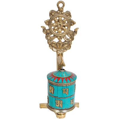 Sculpture en forme de roue de prière avec chakra du dhara (Ashtamangala)