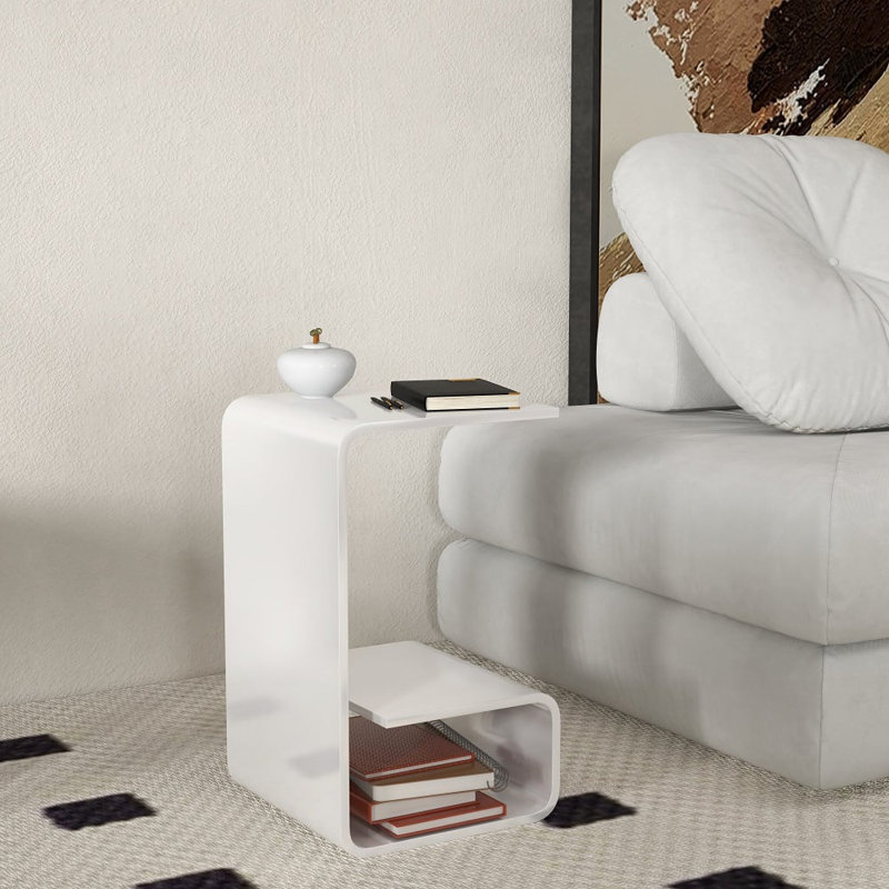 Modern Acrylic End Table With Storage C-Shaped Side Table, White