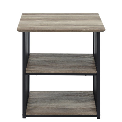 Table de chevet industrielle en chêne antique et noir, 2 compartiments ouverts, surface en placage de papier, structure en métal, profondeur de 21,54 po, largeur, hauteur de 22,38 po, finition de soutien de 100 lb, mode, espaces, placage, poudre