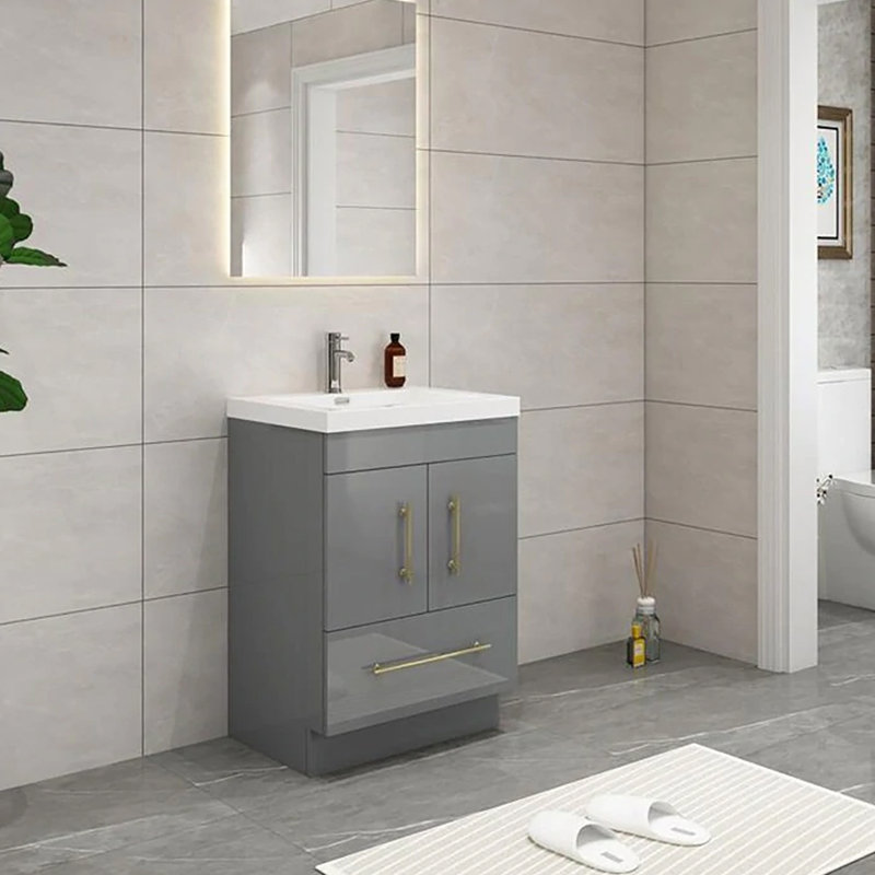 23.62'' Single Bathroom Vanity with Top, Glossy Gray