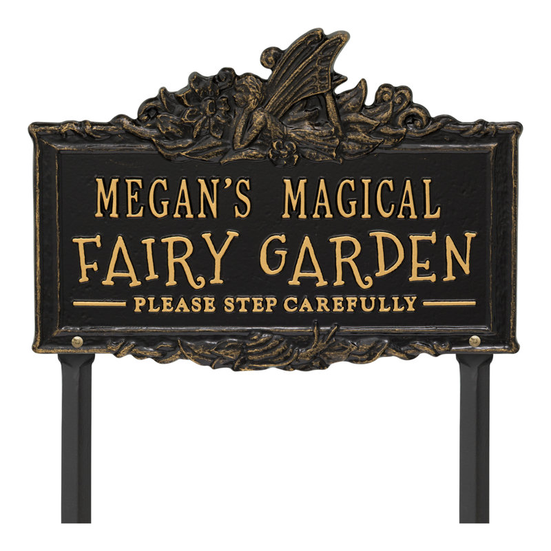 My Fairy Garden Personalized Lawn Plaque, Black/Gold, Yes