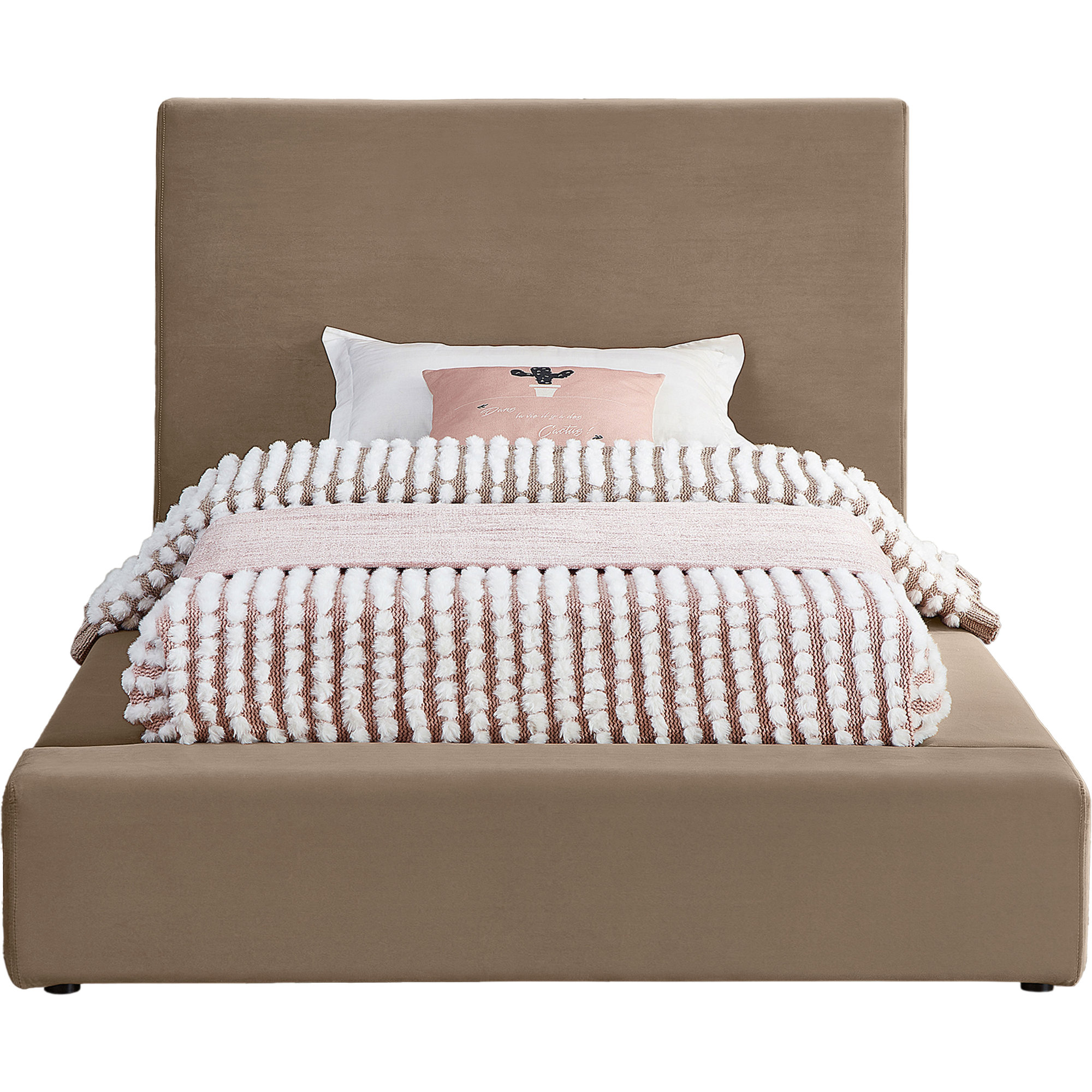 Ishia Upholstered Platform Bed, Twin, Taupe Velvet