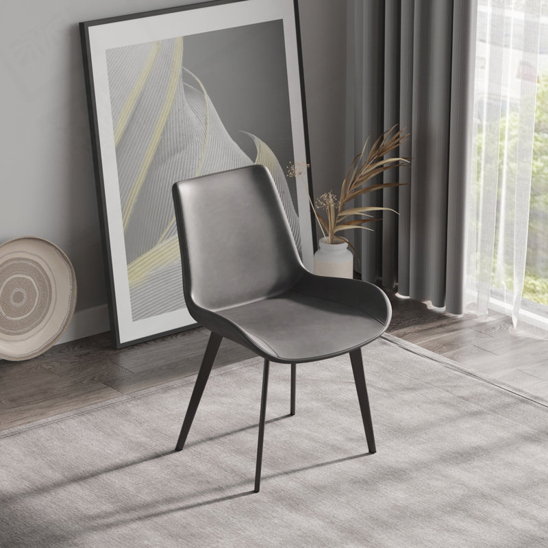 Chaise d'appoint en cuir Angiens, Gris foncé, 2