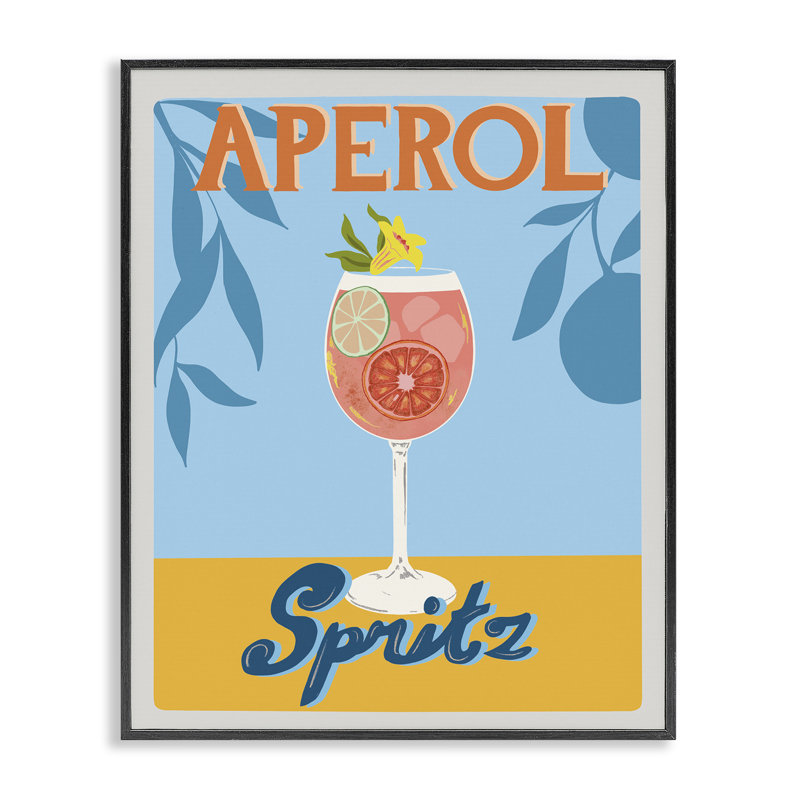 Tropical Aperol Spirz, estampe numérique encadrée, design par Jo Reid, H 14 po x l 11 po, Giclée encadrée noir minuit