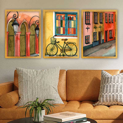 Elegant Decorative Framed Painting Set (3 Pieces), 13.8 x 17.7 inches Each | 100% Wooden with 100% Polystyrene Frame (Thickness: 0.8 inches) | UV Digital Printing, Perfect for Living Room & Home Décor