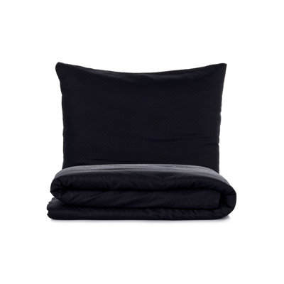 Ensemble de housse de couette simple Luxury Ranforce XXL, housse de couette 61 x 87 et taie d'oreiller 31,5 x 31,5 | 100% coton, impression réactive, 145 fils | Lavable à la machine, couleur noire élégante, fermeture à boutons durable