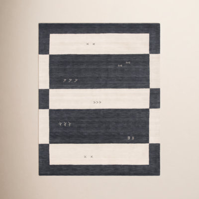Santiago Cream Black Handmade Wool Geometric Rug