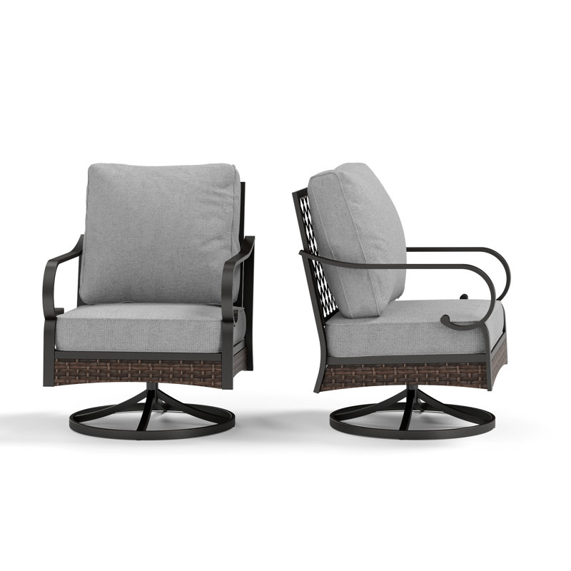 Swivel Outdoor Patio Lounge Chair, Light Gray Cushion/Black Frame