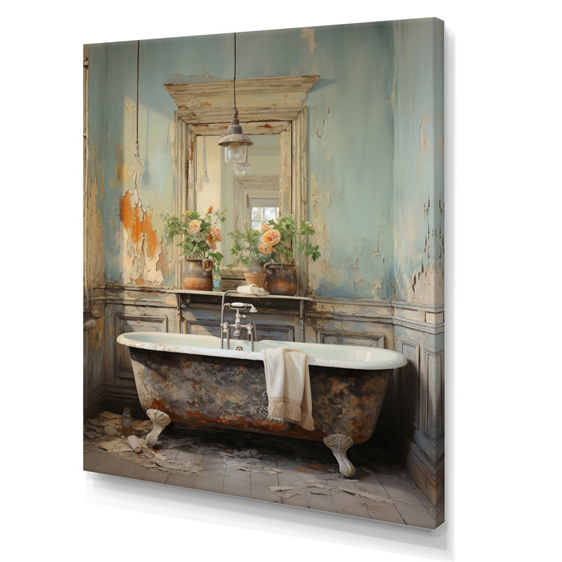 Davino Bathroom Vintage Charm II - Art mural de salle de bain pour le salon, 40" H x 30" W, Toile tendue