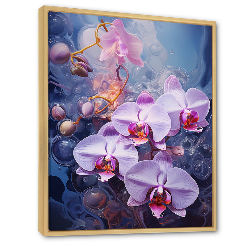 Collage d'orchidées mauves sur toile, H 32 po x l 24 po x P 1 po, Cadre naturel flottant