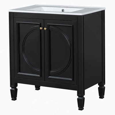 Bathroom Vanity With Ceramic Sink, Storage Drawer And Soft Close Doors