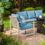 Ensemble de mobilier d'extérieur en osier rétro avec coussins bleus et table de foyer d'extérieur
