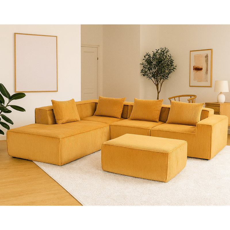 Orange Velours côtelé 5 - Siège 33005 5, configuration flexible, éponge haute densité, coussins décoratifs modulaires pour plusieurs personnes avec velours côtelé, sièges, siège souple, bourre