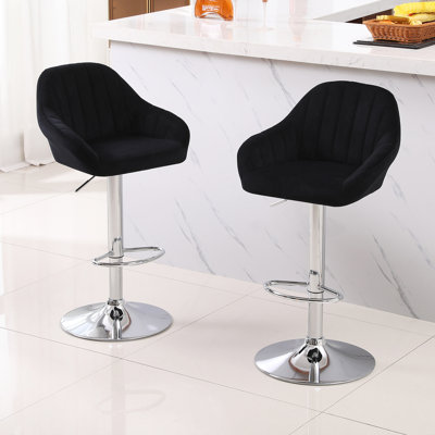 Swivel Upholstered Velvet Adjustable Height Bar Stool