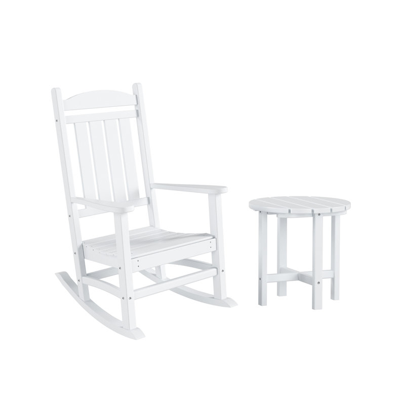 Chaise berçante d'extérieur en plastique avec table d'appoint Vinnie, Blanc