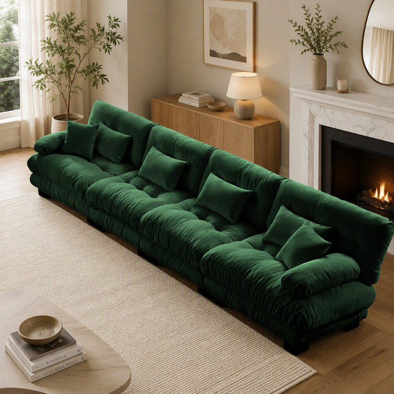 Canapé modulable 4 places en chenille avec assise profonde et design élégant pour un confort optimal dans les salons, les appartements et les bureaux.