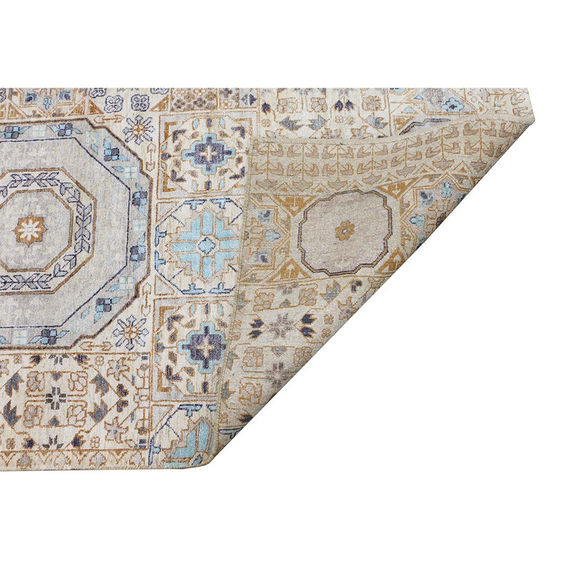 Hand-Knotted High-Quality Ivory and Multi-Colored Area Rug, Rectangle 10' x 14'