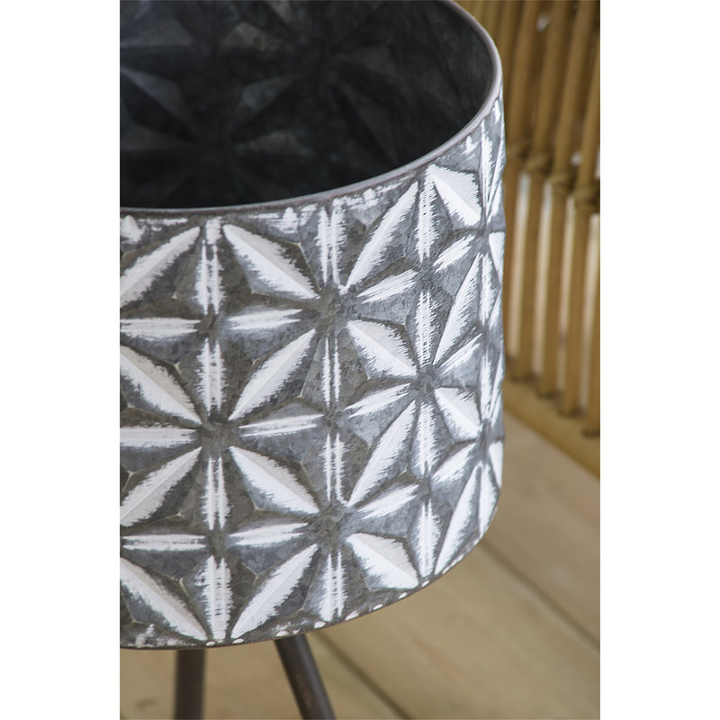 Ensemble de 2 supports à fleurs en métal, pot de ferme rond gris galvanisé