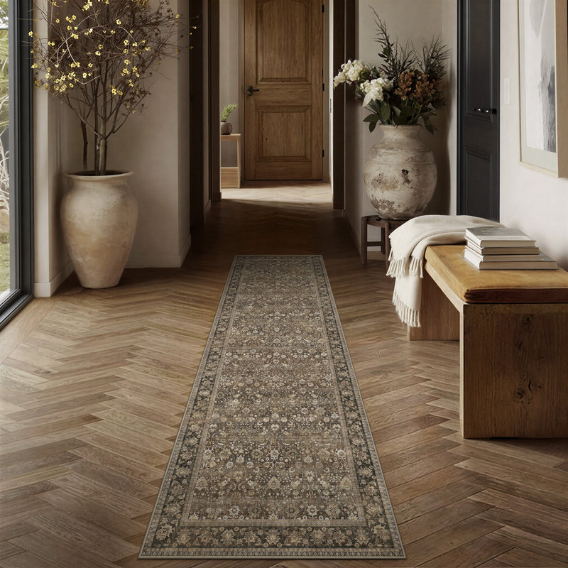 Tapis traditionnel lavable Cohen, Brun, Tapis de couloir 2 pi x 8 pi