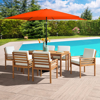 8 Piece Set Okemo Table w/6 Chairs 10"" Rectangular Umbrella (Orange)