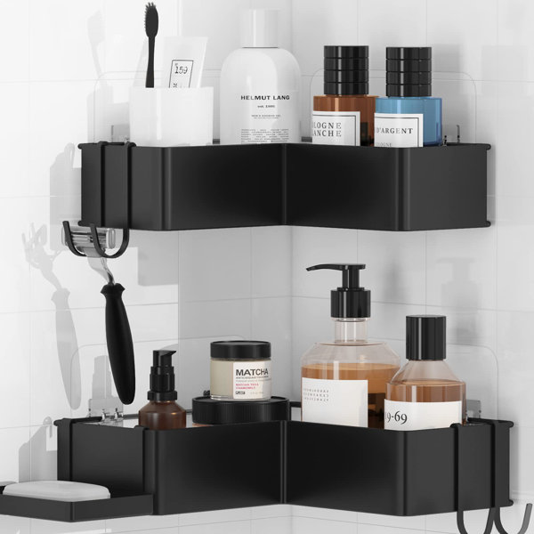 Black Stainless Steel Bathroom Adhesive Shower Caddy Shelf with Soap Holder