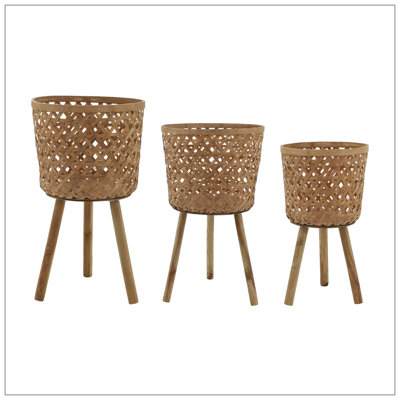 S / 3 POTS À BAMBOU 11/13/15 po NATUREL