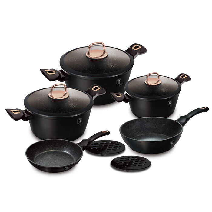 10 - Piece Non-Stick Aluminum Cookware Set, Black Rose