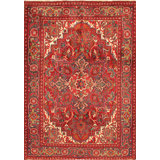 Antique Hand Knotted Wool Oriental Area Rug in Red/Navy