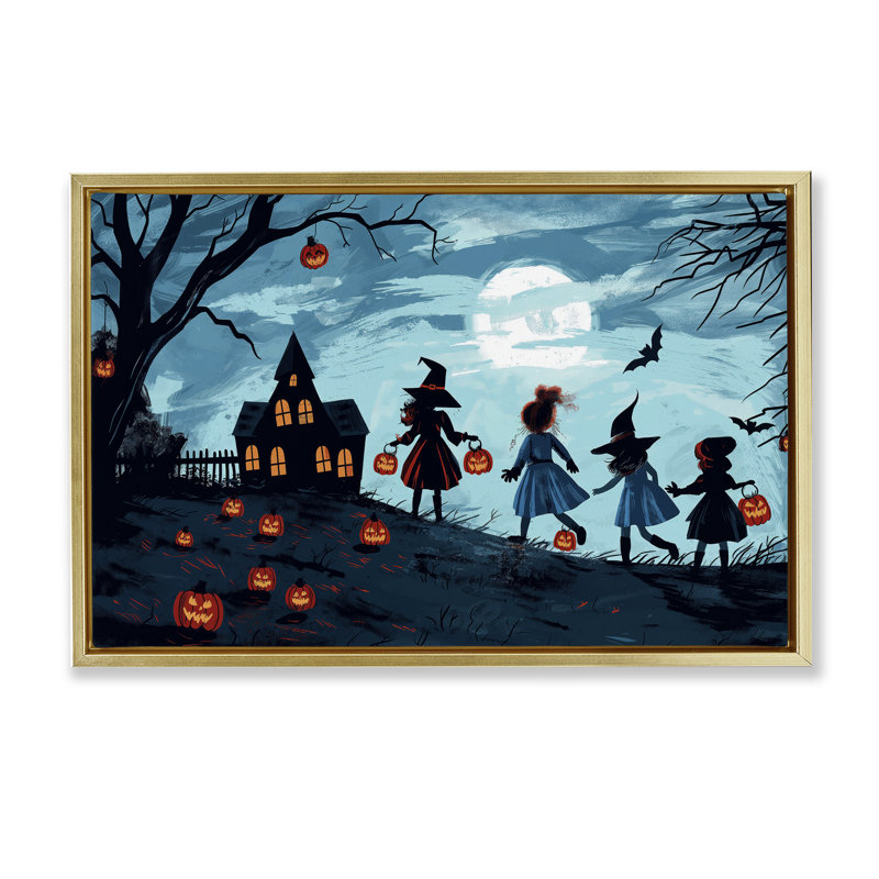Cadre flottant Witch Trick Or Traiter, design par Wumples, H 17 po x l 25 po, Cadre flottant métallique doré