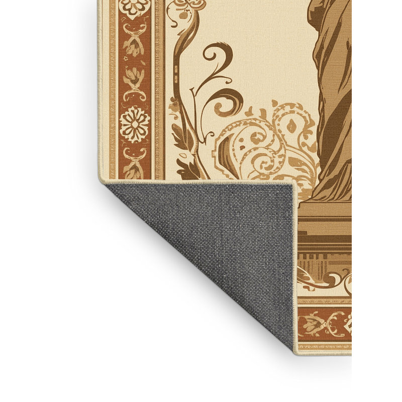 Soft Plush Fairborn Statue Of Liberty Classic Oriental Area Rug in Beige – Yellow Binding, 7x9