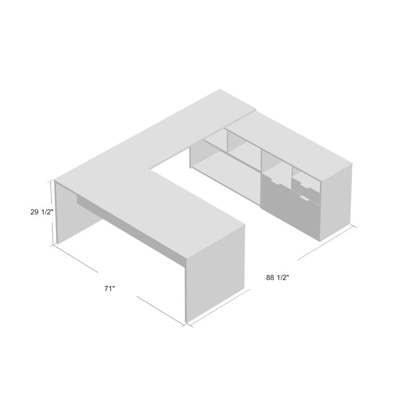 Bureau U-Executive réversible Opsincs, Gris écorce et blanc