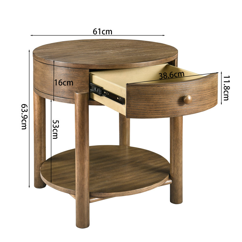  Table de bout ronde avec rangement Surbit Brun, Fer brun