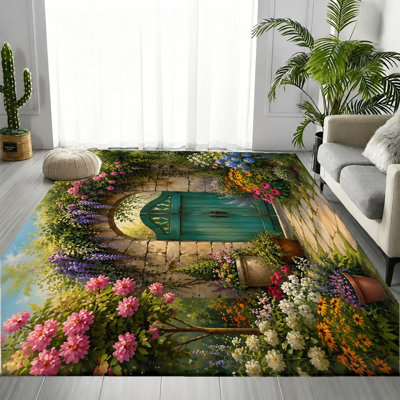 Tapis Vintage Garden Gate, motif floral arqué vif, tapis antidérapant, tapis décoratif pour salon, chambre à coucher, patio, entrée, couloir, cuisine
