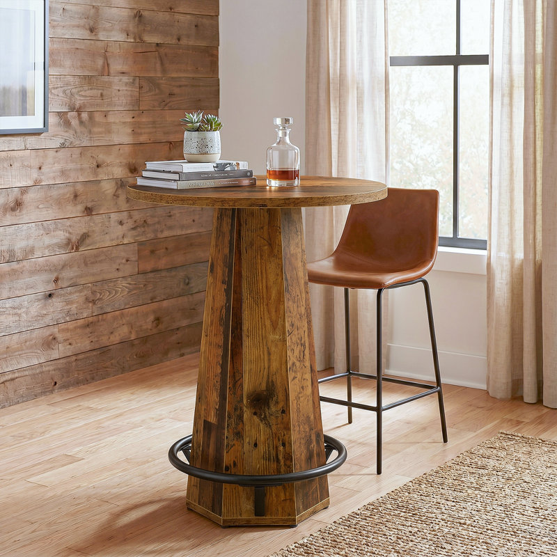 Table de pub ronde de 39,4 po de hauteur avec repose-pieds en métal, unité de bar industriel pour bistro