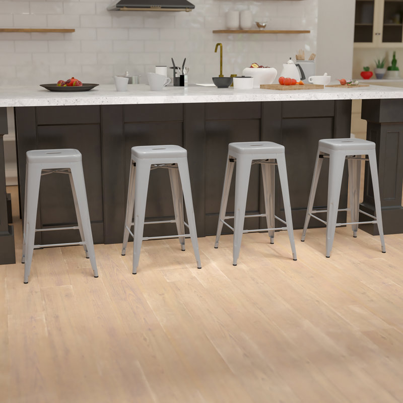 Nesbit Counter Stool with Metal Frame, Counter Stool (26" Seat Height), Brown Seat/ Gun Metal Frame