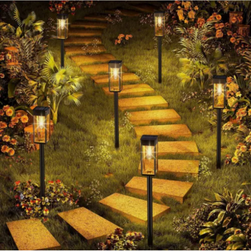 Modern Solar Powered Led Pathway Lights, Waterproof Black Stake Lamps With A Warm White Glow For Gardens & Walkways