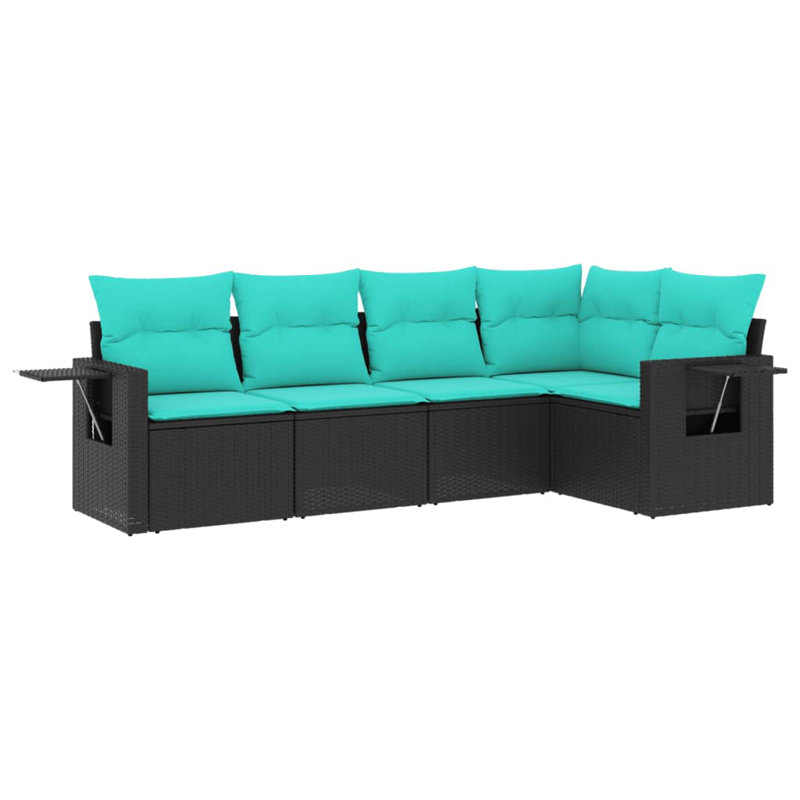  Ensemble de canapé de patio 5 pièces avec coussins en rotin de polyester noir