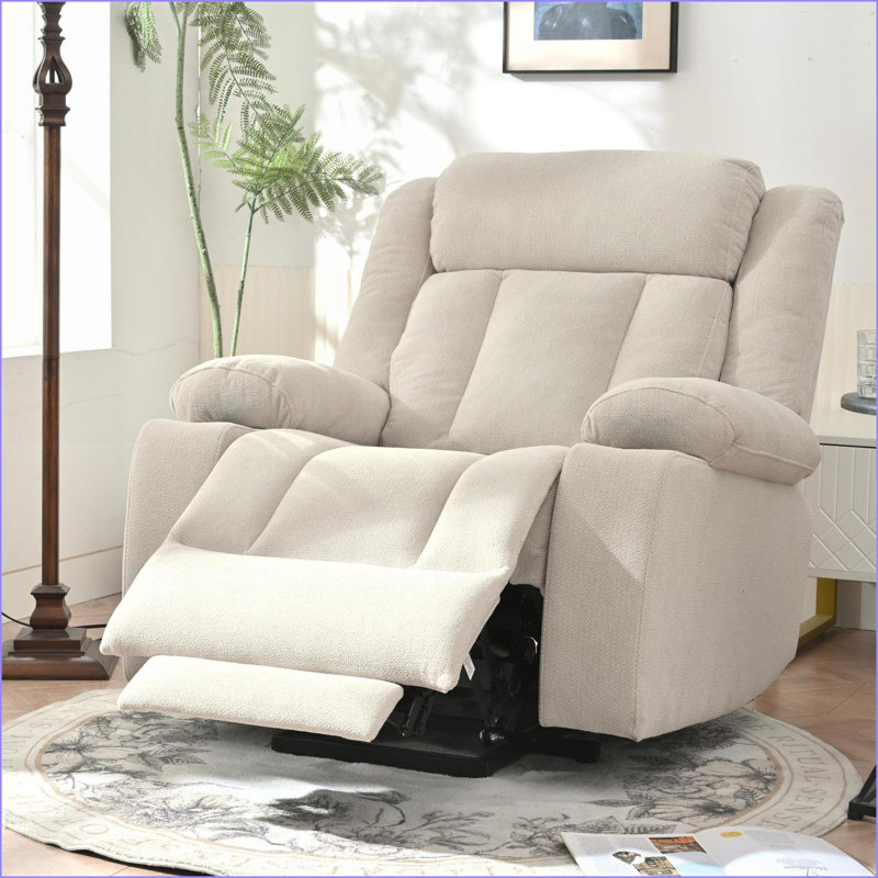 Fauteuil inclinable électrique inclinable pour personnes âgées, canapé simple classique avec repose-pieds allongé, 2 porte-gobelets, poches latérales, télécommande | Gris clair | Velours flocon de neige