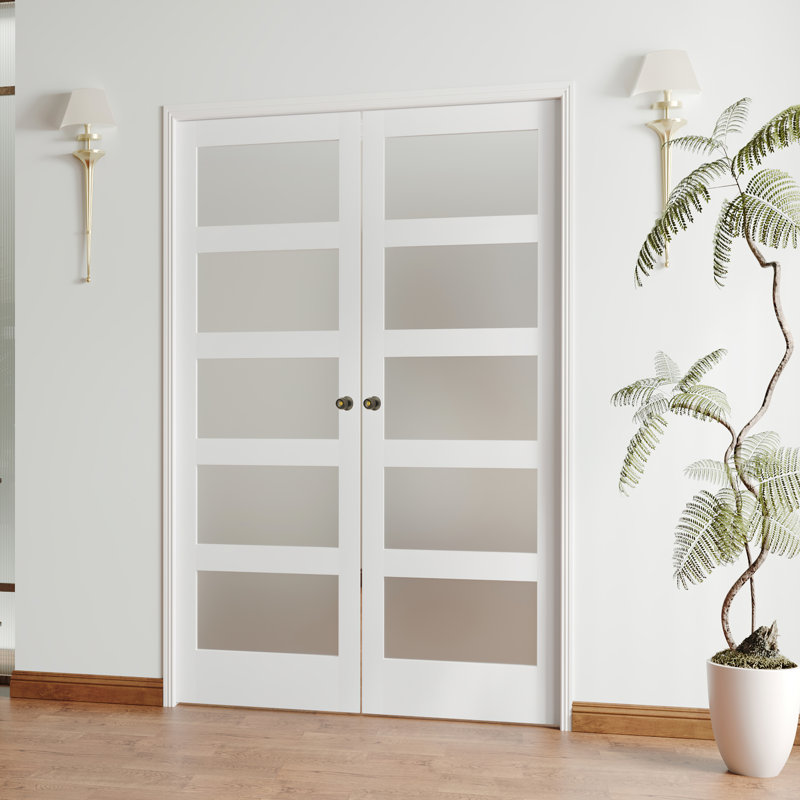 Portes-garde-manger en verre givré de conception moderne avec 5 portes intérieures et panneau de fibres à densité moyenne blanc avec poignée Slab Doors