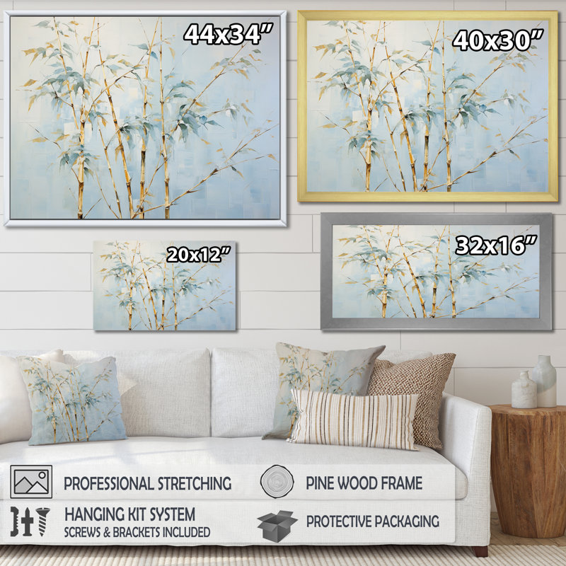«Blue Zen Moment», art mural en bambou, Toile tendue, H 34 po x l 44 po x P 1,5 po