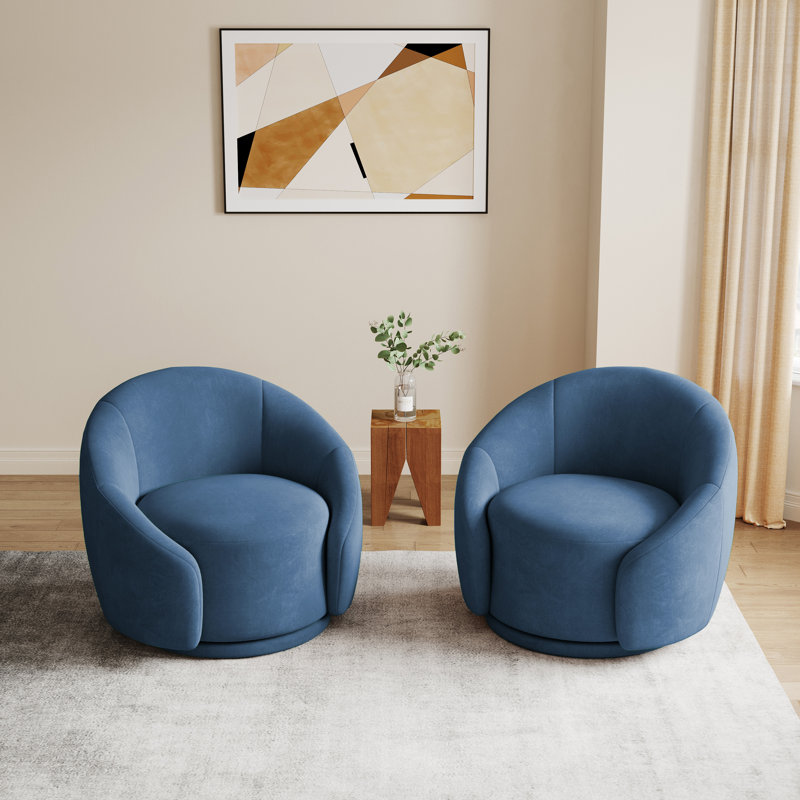 Aunna 89.2Cm Wide Swivel Barrel Chair, Blue Cotton