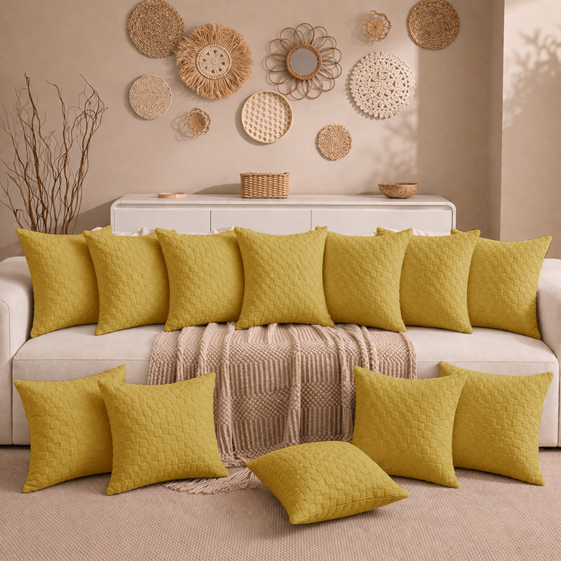 Aspire Homeware Embossed Square Velvet Cushion Covers, Pack of 12, OCHRE