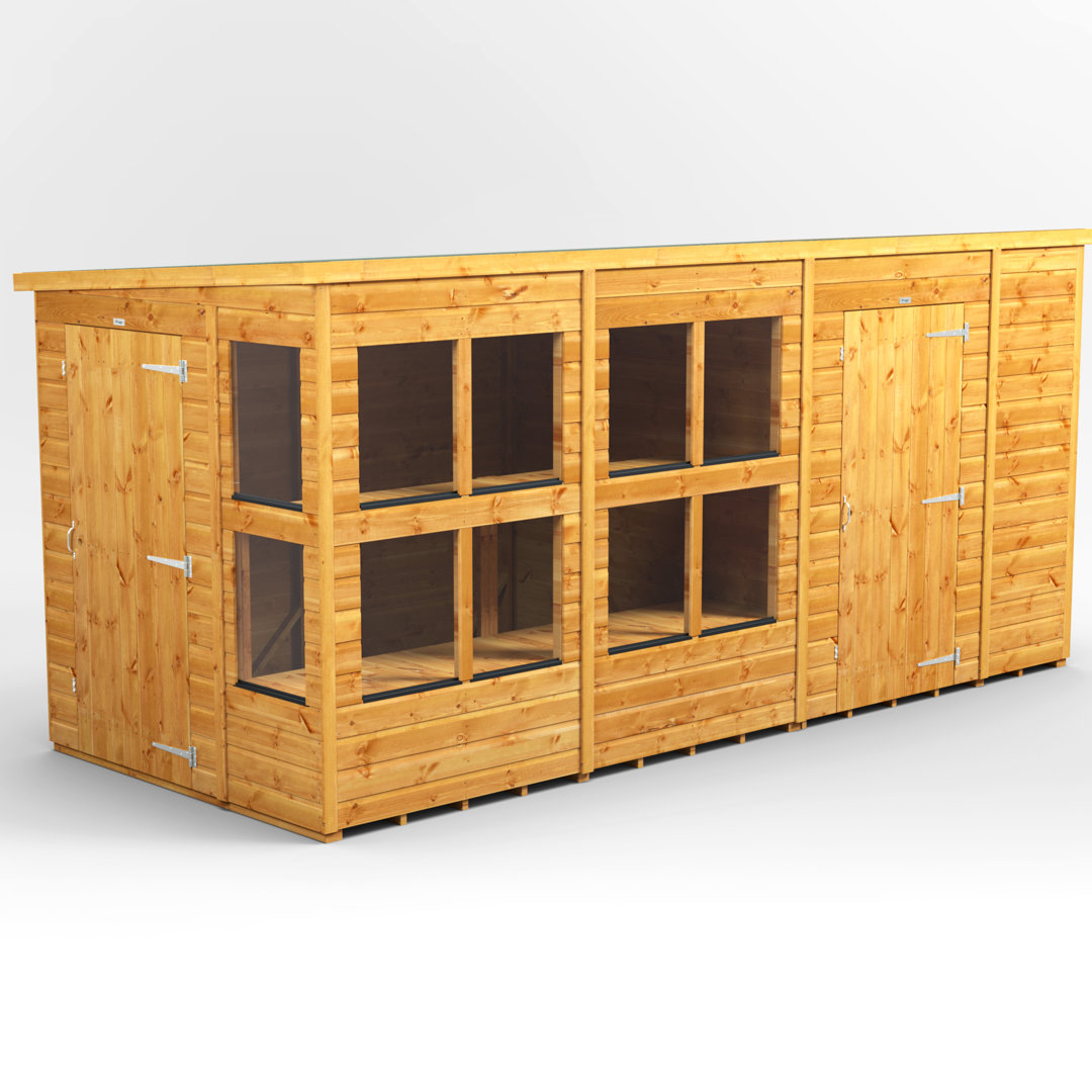 Powersheds 14 x 6ft Timber Tongue & Groove Pent Potting Shed Combi (includes 6ft Side Store)