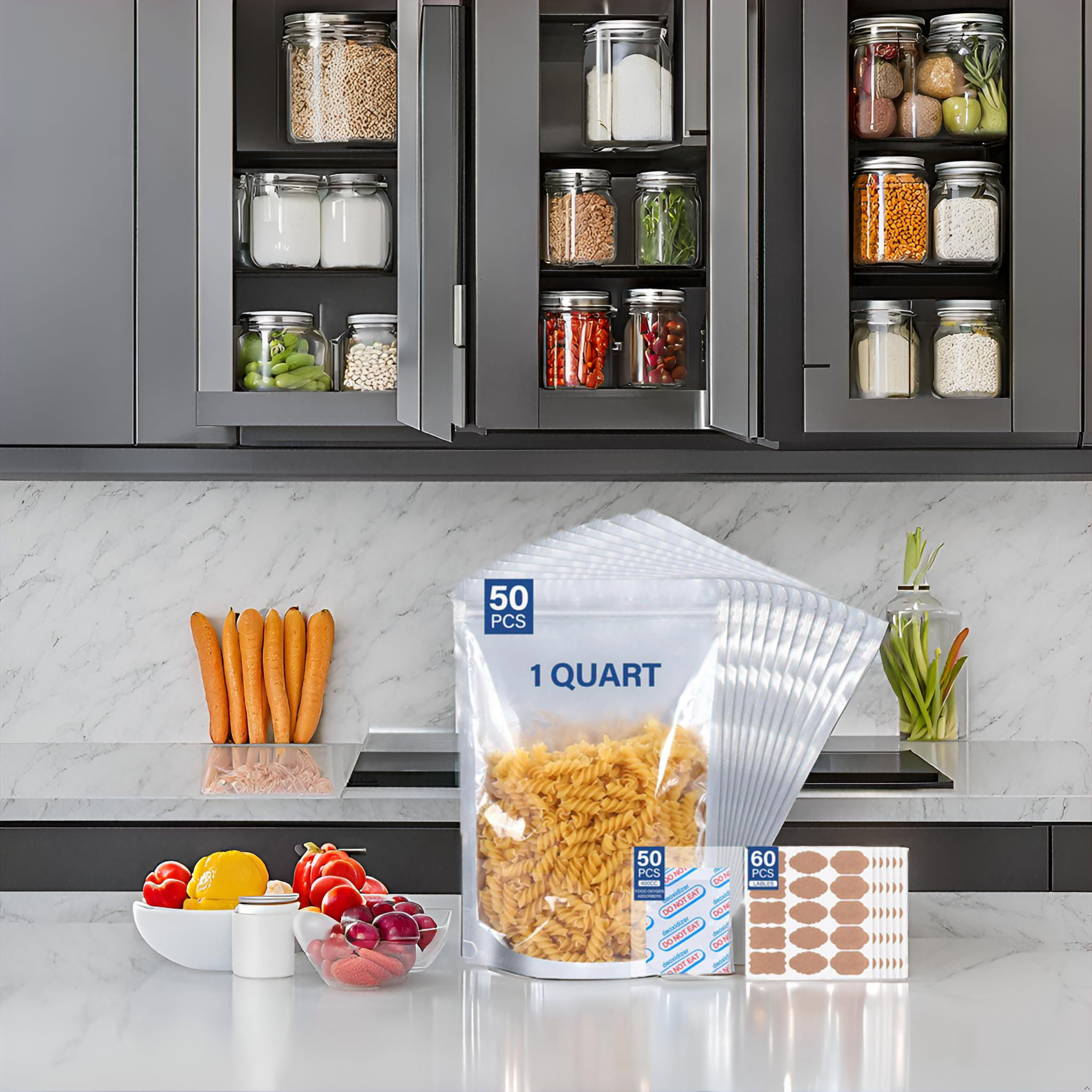 Prep Savour 50 Pcs Mylar Bags For Food Storage Reusable Mylar