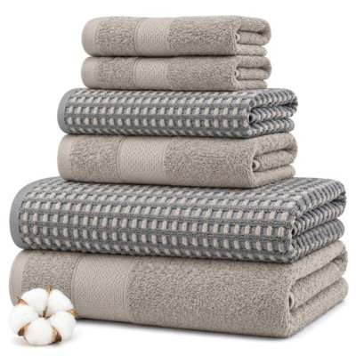 Modern Threads Drucilla 6-Piece 100% Combed Cotton Yarn Dyed Cobblestone Jacquard Towel Set