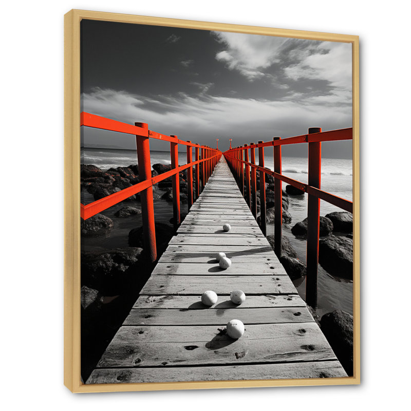 Beach Pier Perspect Black - Salon nautique et plage Wall Art, L 16 po x H 32 po, Cadre naturel flottant